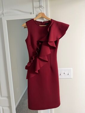 Nero by Jatin Varma Elegant Red Ruffle Sheath Dress